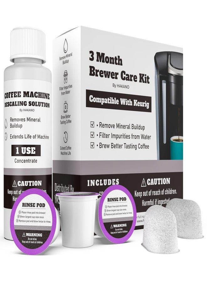 HAKANO 3 Month Brewer Care Cleaning Maintenance Kit Compatible with Keurig Coffee Makers | 1 Bottle Descaling solution| 3 Rinse Pods| 2 Water Filters - Image 1